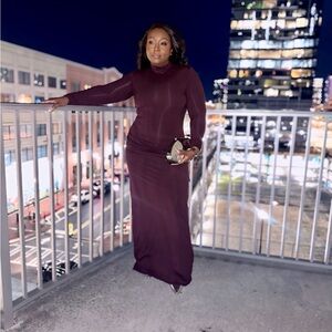 Naked Wardrobe - Elegant Burgundy Long Sleeve Gown - XL